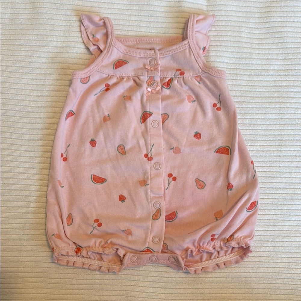 Carter's Pink Romper with Strawberry and Cherry Print